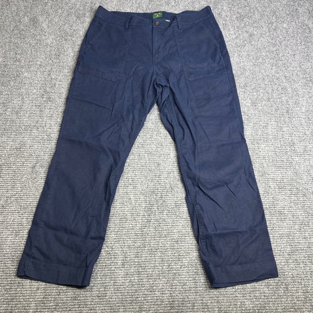 Orvis Womens Navy Blue Linen Blend Straight Leg Utility Pants Size 16